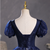 Navy Blue Tulle Sequins Puff Sleeve Beading Quinceanera Dress