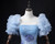 Blue Tulle Strapless Print Quinceanera Dress