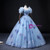 Blue Tulle Strapless Print Quinceanera Dress