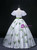 White Satin Puff Sleeve Print Quinceanera Dress