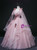 Pink Tulle V-neck Sequins Appliques Quinceanera Dress