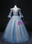 Blue Tulle Sequins Embroidery Short Sleeve Quinceanera Dress