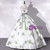 White Satin Print Strapless Quinceanera Dress