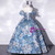 Blue Strapless Print Quinceanera Dress With Detachable Sleeve