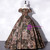 Brown Print Strapless Quinceanera Dress Detachable Sleeve