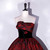 Burgundy Satin Rose Print Strapless Quinceanera Dress