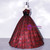 Burgundy Satin Rose Print Strapless Quinceanera Dress