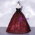 Burgundy Satin Rose Print Strapless Quinceanera Dress