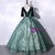 Green Tulle Sequins Beading Short Sleeve Quinceanera Dress