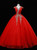 Red Tulle V-neck Cap Sleeve Sequins Beading Quinceanera Dress