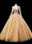 Gold Tulle Long Sleeve Sequins Beading Quinceanera Dress