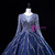 Navy Blue Tulle Beading Long Sleeve Quinceanera Dress