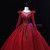 Burgundy Tulle Long Sleeve Beading Quinceanera Dress