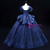 Navy Blue Tulle Sequins Puff Sleeve Appliques Quinceanera Dress