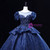 Navy Blue Tulle Sequins Puff Sleeve Appliques Quinceanera Dress