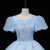 Blue Tulle Puff Sleeve Sequins Quinceanera Dress