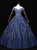 Navy Blue Tulle Off the Shoulder Sequins Quinceanera Dress