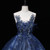 Navy Blue Sequins Tulle Appliques Quinceanera Dress