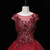 Burgundy Tulle Cap Sleeve Backless Appliques Quinceanera Dress