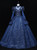 Navy Blue Tulle Long Sleeve Sequins Beading Quinceanera Dress