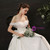 White Satin Off the Shoulder Flower Wedding Dress