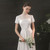 White Satin Lace Puff Sleeve Wedding Dress