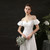 White Satin Off the Shoulder Puff Sleeve Wedding Dress