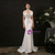 White Mermaid Satin Beading Sequins Wedding Dress