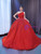 Red Tulle One Shoulder Beading Pearls Prom Dress