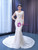 White Long Sleeve Sequins Beading Pearls Wedding Dress