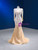 Champagne Tulle V-neck Long Sleeve Prom Dress With Detachable Train