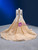 Champagne Tulle V-neck Long Sleeve Prom Dress With Detachable Train