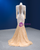 Champagne Tulle V-neck Long Sleeve Prom Dress With Detachable Train