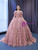 Pink Tulle Flower Sequins Prom Dress