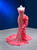 Fuchsia Straps Sequins Crystal Prom Dres