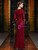Burgundy Lace Sequins 3/4 Sleeve Mother Of The Bride Dress