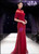 Red Mermaid Velvet Short Sleeve Crystal Mother Of The Bride Dress
