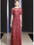 Scoop Burgundy Lace Short Sleeve Mother Of The Bride Dress