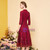 Burgundy Tulle 3/4 Sleeve Appliques Mother Of The Bride Dress