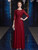 Burgundy Tulle 3/4 Sleeve Mother Of The Bride Dress