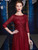 Burgundy Tulle 3/4 Sleeve Mother Of The Bride Dress