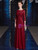 Burgundy Tulle 3/4 Sleeve Mother Of The Bride Dress