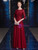 Burgundy Tulle 3/4 Sleeve Mother Of The Bride Dress