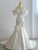 White Satin off the Shoulder Bow Pleats Wedding Dress