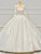 Ivory Satin Long Sleeve Square Pearls Wedding Dress