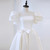 White Satin Puff Sleeve Pearls Wedding Dress