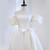 White Satin Puff Sleeve Pearls Wedding Dress White Satin Puff Sleeve Pearls Wedding Dress