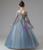 Blue Tulle Sequins Long Sleeve Beading Flower Girl Dress