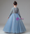 Blue Sequins Long Sleeve Bow Flower Girl Dress