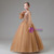 Khaki Long Sleeve Beading Flower Girl Dress